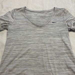 Nike Women's Striped Gray V-Neck Tee